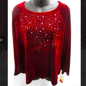 NWT CD DANIELS Velvet Beaded Pullover Christmas Nee Year Valentine Tunic Sweater